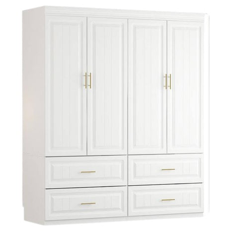 White Wood 63" W 4-Door Big Wardrobe Armoires