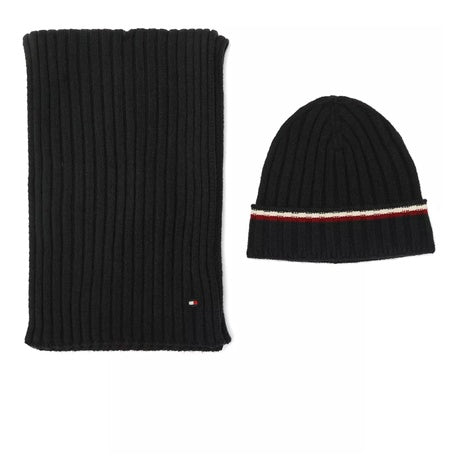 2-Piece Tommy Hilfiger Men's Wide Rib Global Stripe Cuff Beanie and Scarf Set