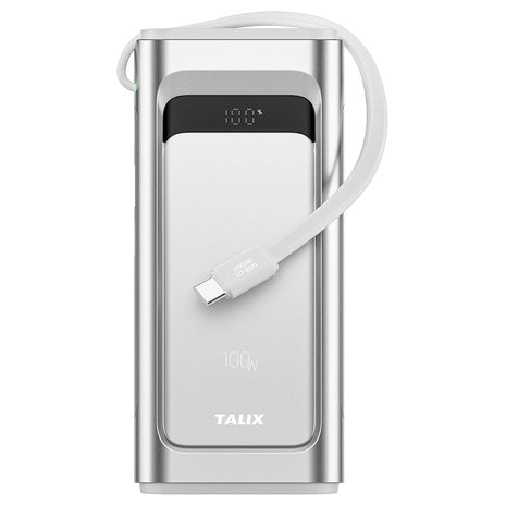 TALIX 100W 10,000mAh Portable Charger Power Bank W/ Built-In USB-C Cable