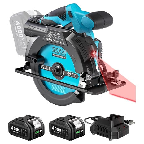 6-1/2" Seesii CS01 Cordless Circular Saw With 2x 4Ah Batteries And Charger