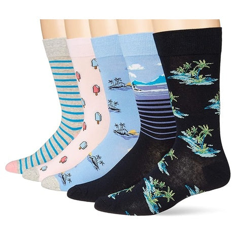 5-Pairs Men's Patterned Dress Crew Socks