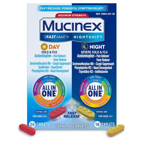 40 Mucinex Max Strength Day & Night Cold & Flu Caplets