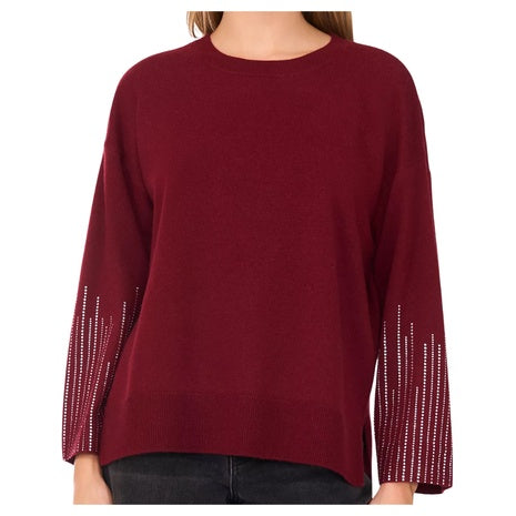 Sam & Jess Women's Crewneck Rhinestone Long Sleeve Sweater