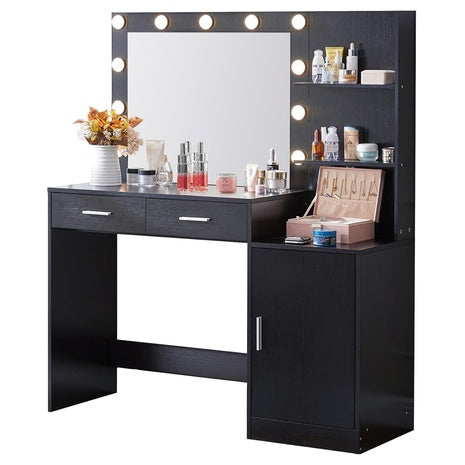 Palimder Vanity Desk With Lamp Bulb Mirror Drawers