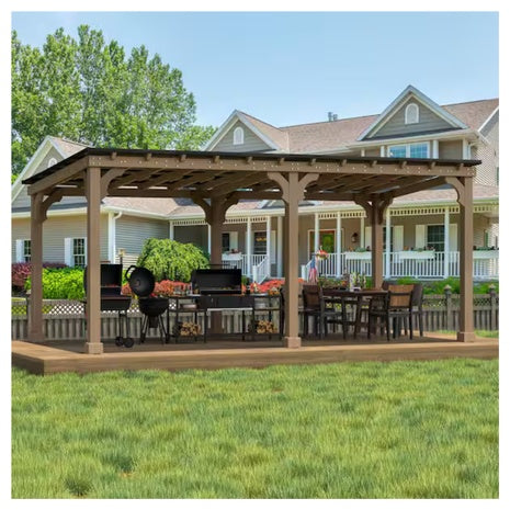 20 Ft X 10 Ft Outdoor Cedar Wood Gazebo With Hard Top Steel Roof