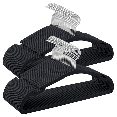 50 Pack Velvet Non-Slip Clothes Hangers w/ Adjustable Clips