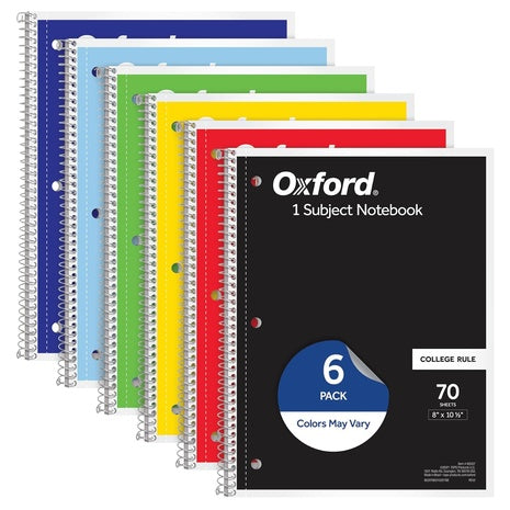 6-Pack 8" X 10-1/2 Inch Spiral College Ruled Paper Notebook