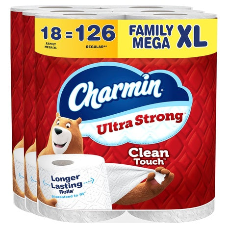 18 Mega XL Rolls Charmin Ultra Strong Clean Touch Toilet Paper