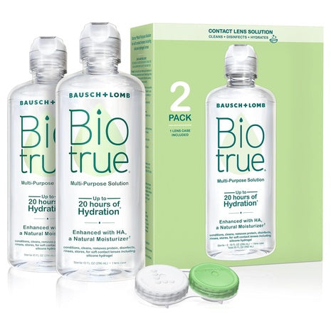 2 Bottles Biotrue Multi-Purpose Contact Lens Solution with Lens Case