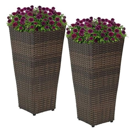 2-Pack Weather Resistant 24" Square Tall Wicker Outdoor Planter