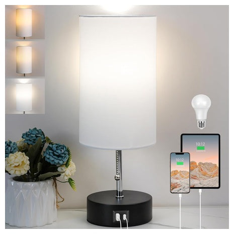 Bedside Table Lamp with USB A&C Charging Ports