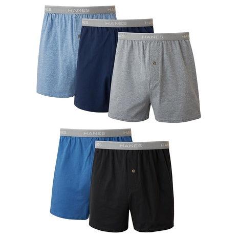 5-Count Hanes Men's Cotton Knit Comfortable Boxer Underwear (Various Size)