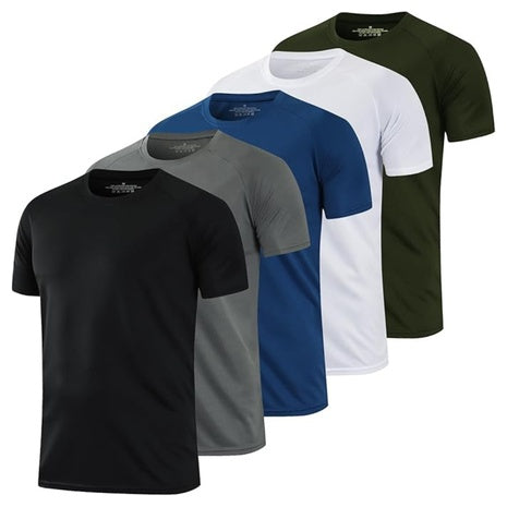 5-Pack Men's Dry Fit Wicking Athletic Breathable Shirt