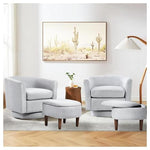2 Upholstered Swivel Barrel Chairs With Ottoman & Storage