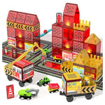 56-Piece Fire Station Magnetic Tile Set with Fire Truck & More