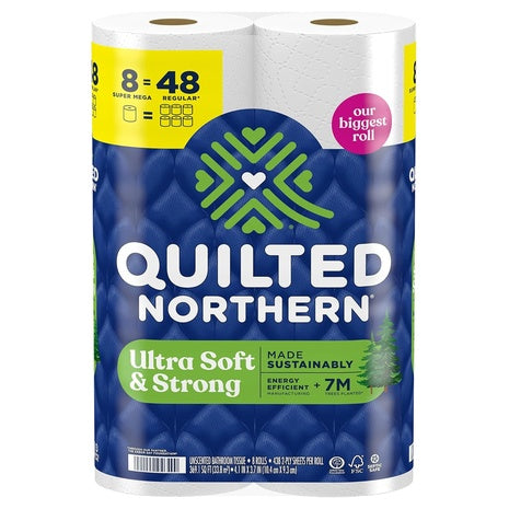 24 Super Mega (= 144 Reg) Rolls Quilted Northern Ultra Soft & Strong Toilet Paper