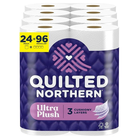 24 Mega Rolls (=96 Reg) Quilted Northern Ultra Plush Toilet Paper