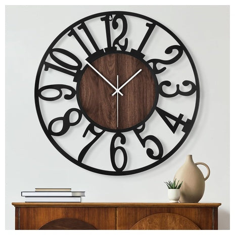 13" Non Ticking Silent Vintage Black Metal Wood Clocks