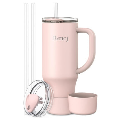 32oz Renoj 100% Spill Resistant Insulated Water Bottle W/ 2 Straws & Silicone Boot