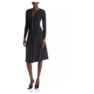 Zip Front Ruched Midi Dress