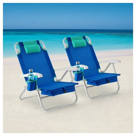 2 Reclining And Lay Flat Backpack Beach Chairs