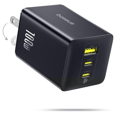 100W Baseus 3-Port USB-C GaN Wall Charger Adapter (2x USB-C & USB-A)