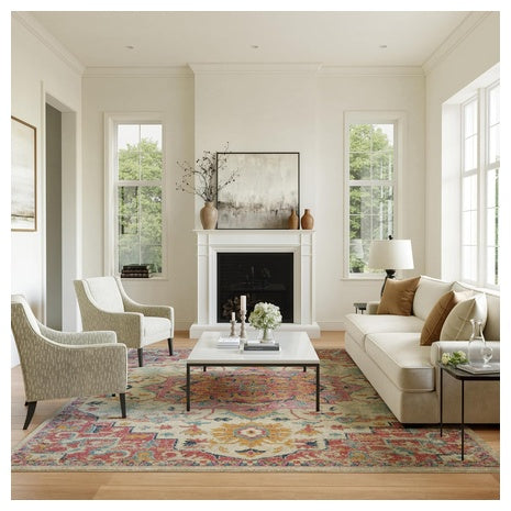 8' x 10' Ivory Pink Area Rug