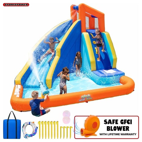 Sportspower Big Wave II Inflatable Water Slide with Climbing Wall & Splash Pool