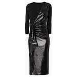 Shoshanna Sequin Ruffle Three-Quarter Sleeve Midi-Dress