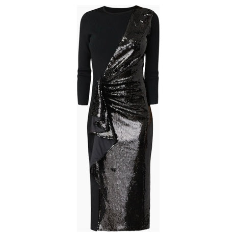 Shoshanna Sequin Ruffle Three-Quarter Sleeve Midi-Dress
