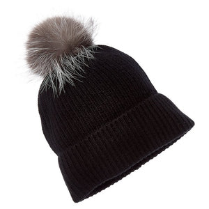 Amicale Women's Chunky Rib Knit Cashmere Hat