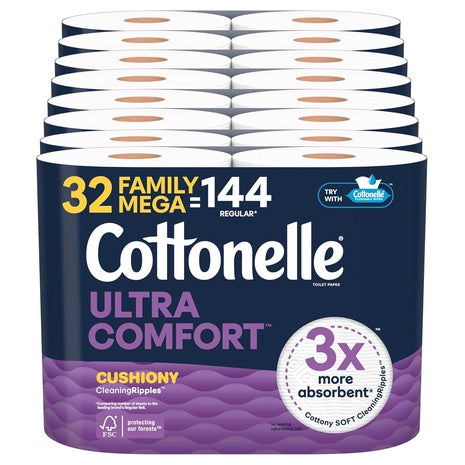 32 Family Mega Rolls Cottonelle Ultra Comfort Toilet Paper