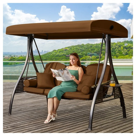 Arlmont & Co. 3-Seat Patio Porch Swing With Adjustable Canopy
