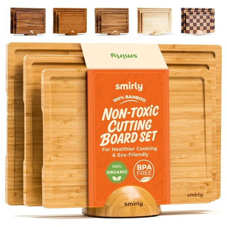 3 Bamboo Cutting Board Set with Holder