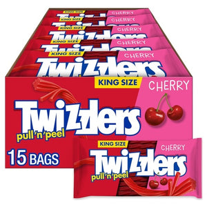 15 King Size Bags of Twizzlers Pull 'N' Peel, Cherry Flavored