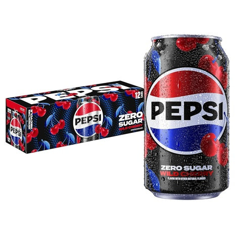 36 Cans Pepsi Zero Sugar Cola Wild Cherry Soda