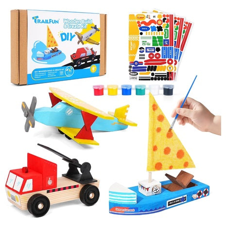 Car Boat and Plane Wooden Build and Paint Kit