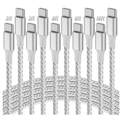 5-Pack 60W USB C to USB C Nylon Braided Cables