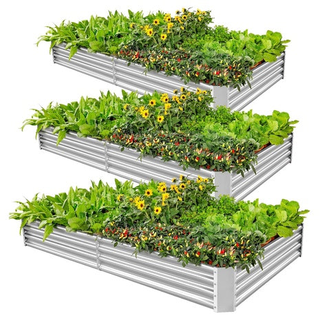 3-Pack 6x3x1ft Galvanized Metal Raised Garden Bed