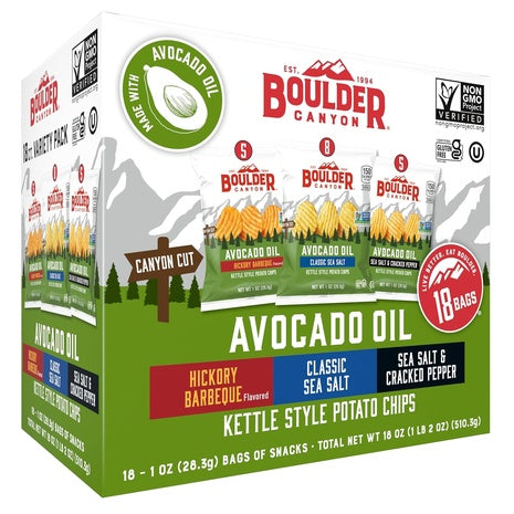 18 Bags Boulder Canyon Avocado Oil Kettle Chips Variety Pack