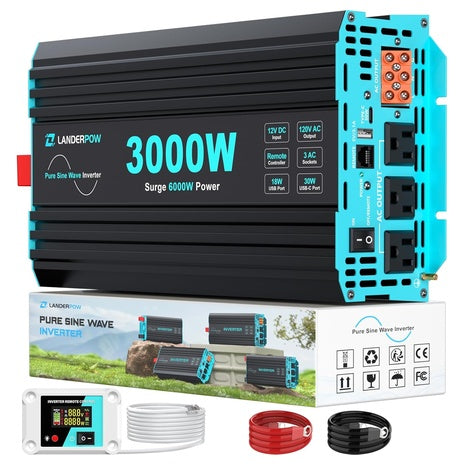 3000W Pure Sine Wave Power Inverter 12V DC To 120V AC