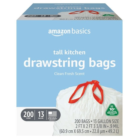 200 Amazon Basics Tall Kitchen 13 Gallon Trash Bag