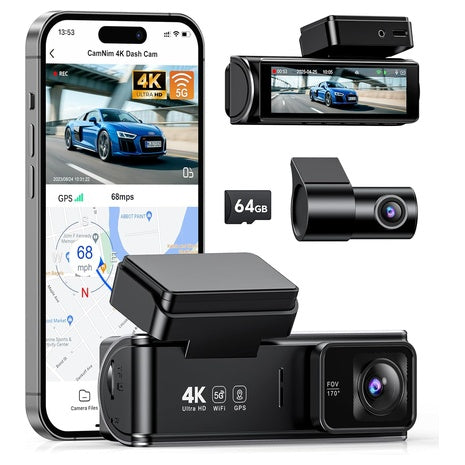 5GHz/2.4GHz Wi-Fi GPS 4K Dash Cam Front Rear With Loop Recording