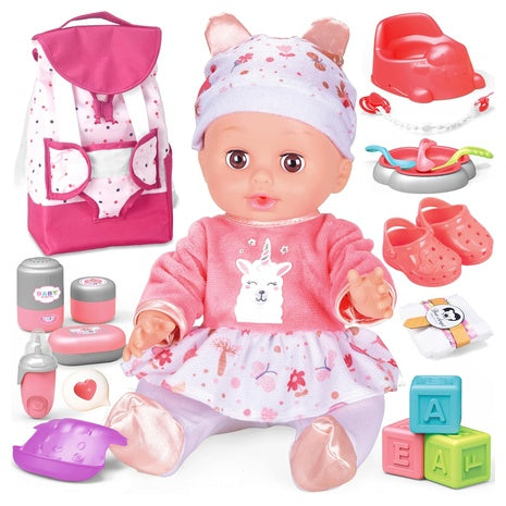 14" Realistic Baby Doll with Backpack Carrier & Accessories