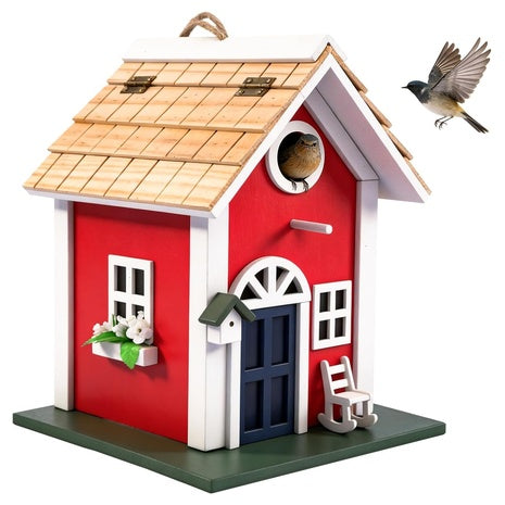 Colorful Hanging Rustic Wooden Bird House For Outdoors