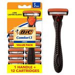 BIC Comfort 3 Men's Refillable 3-Blade Razors with 1 Handle & 12 Cartridges