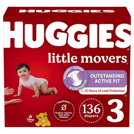 136 Huggies Little Movers Size 3 Diapers