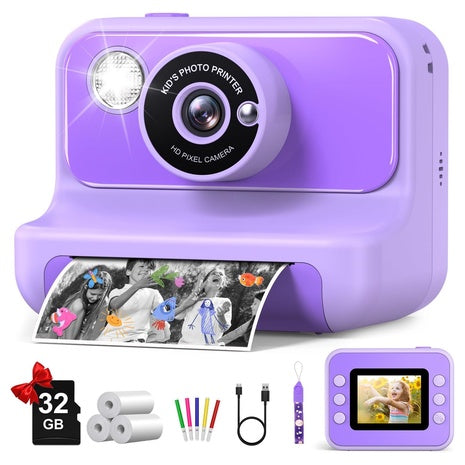 Kids' Instant Print Digital Camera with 32GB Card & Print Paper