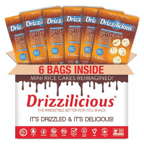 (7 Variations) 6 Pack of 4oz Bags of Drizzilicious Mini Rice Cakes