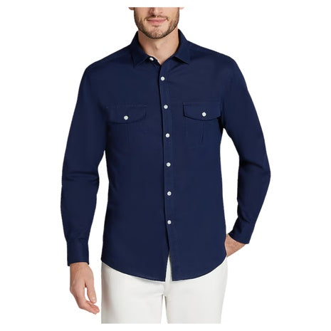Jos. A Bank Tailored Fit Double Pocket Linen-Cotton Blend Sportshirt